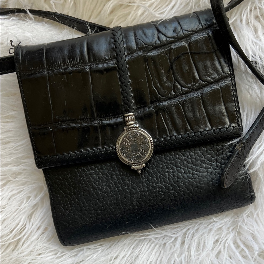 Vintage Brighton Black Croc-Texture Crossbody Bag
